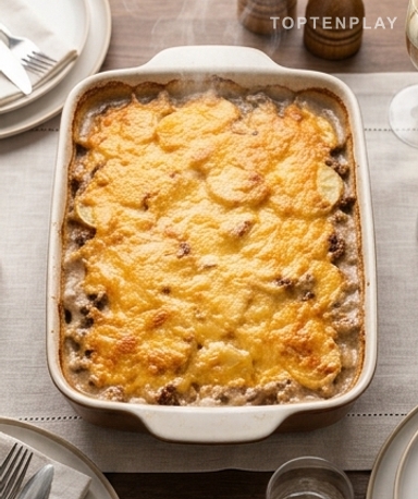Rinderhack-Kartoffel-Gratin mit Pilzcreme