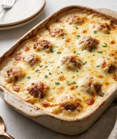 Gratin de pommes de terre aux boulettes de bœuf et mozzarella