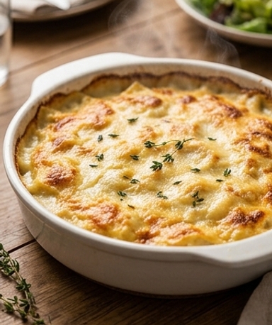 Gratin de ravioles poireaux et chèvre
