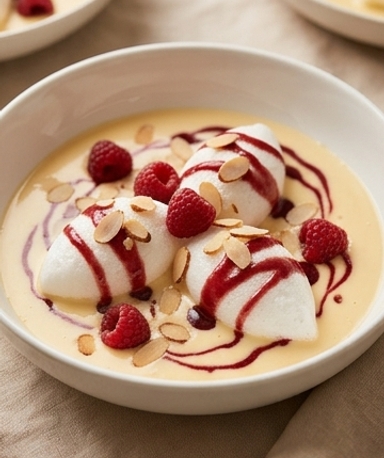 Île flottante au caramel de framboise