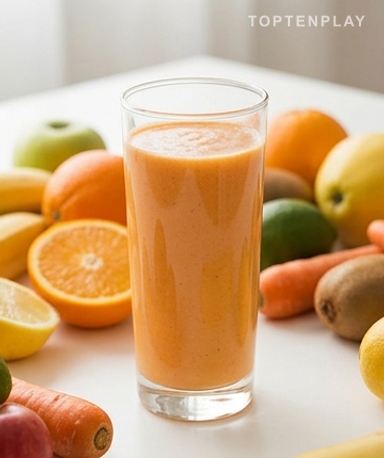 Jus naturel carotte-orange-banane pour la santé des yeux et la mémoire