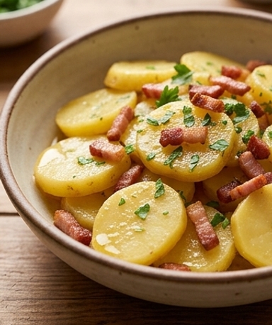 Kartoffelsalat — Salade allemande de pommes de terre à la vinaigrette chaude