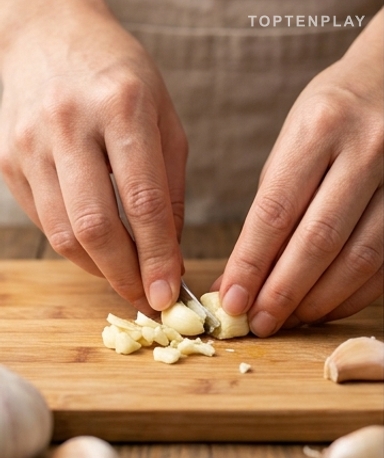 Écrasez l'ail en premier, puis laissez-le respirer