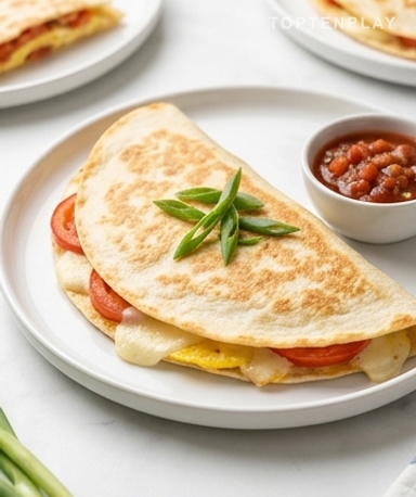 La Breakfast Quesadilla : œufs, tomates et mozzarella dans une tortilla croustillante