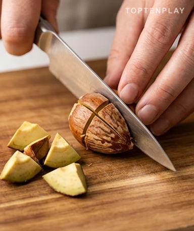 Coupez ce noyau en quatre — et faites attention à vos doigts