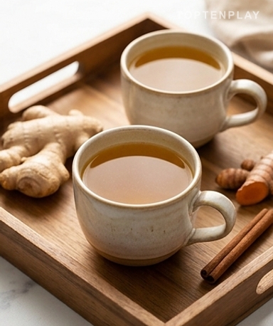 Tee mit Ingwer, Kurkuma, Knoblauch und Guavenblättern