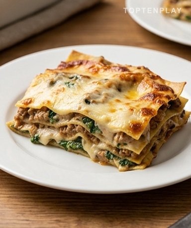 Lasagnes de veau aux épinards et champignons : crémeux, doré, imparable