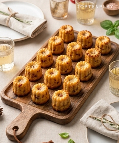 Herzhafte Mini-Cannelés mit getrockneten Tomaten & Putenschinken