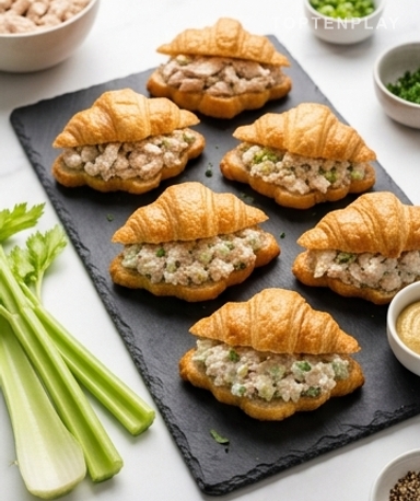 Mini Croissants Garnis à la Salade de Poulet : Le Snack Chic qui Régale Tout le Monde