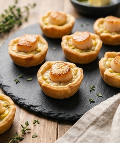 Mini-tartelettes poireaux fondants et Saint-Jacques
