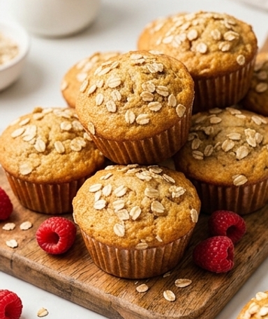 Muffins banane-framboise aux flocons d'avoine et sirop d'érable