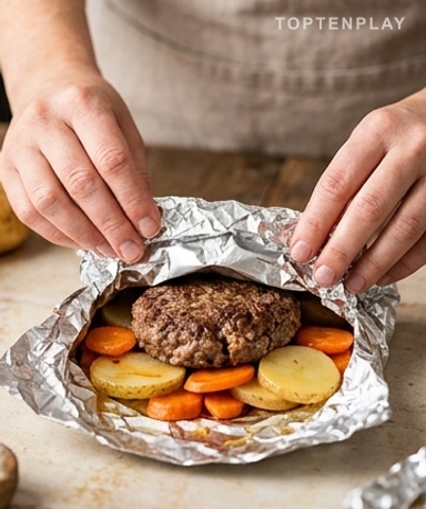 Zuerst das Gemüse, das Fleisch obenauf