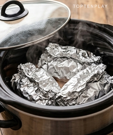 Päckchen am Tisch öffnen, nicht in der Küche