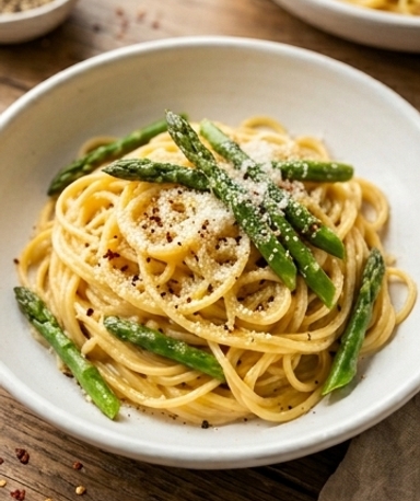 Pâtes aux Asperges Façon Carbonara Légère