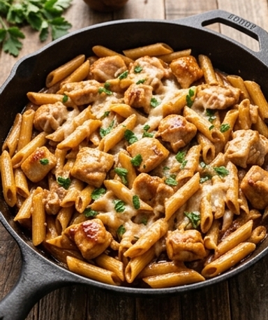 Penne au Poulet BBQ Miel en Une Seule Poêle
