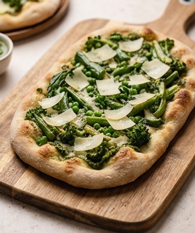 Pinsa aux légumes verts et pesto maison