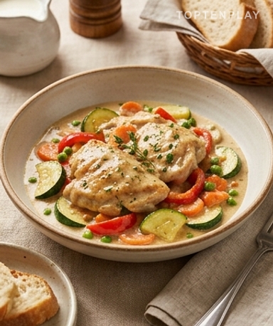 Poêlée poulet crémeux et légumes : le plat du soir qui met tout le monde d'accord