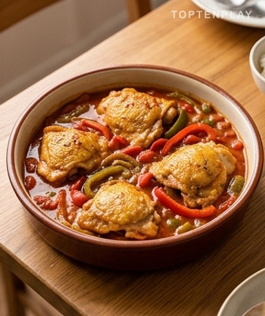 Baskisches Hähnchen mit Paprika und Piment d'Espelette