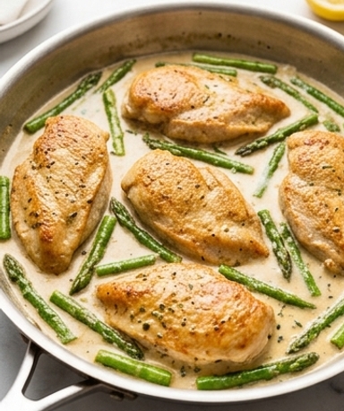 Poulet Crémeux aux Asperges en Une Poêle