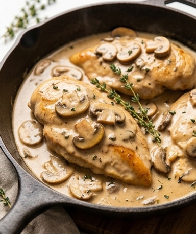 Poulet Crémeux aux Champignons