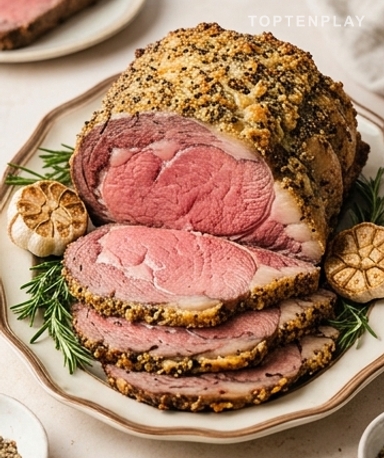 Prime Rib en Croûte de Parmesan et Poivre Concassé