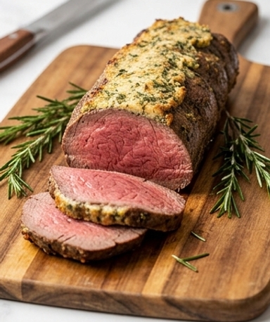 Rôti de Filet de Bœuf au Beurre d'Herbes Fraîches