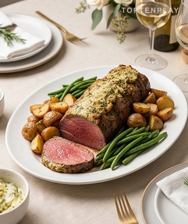 Rôti de Filet de Bœuf au Beurre d'Herbes Fraîches
