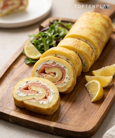 Kartoffelrolle mit Räucherlachs und Kräuterkäse