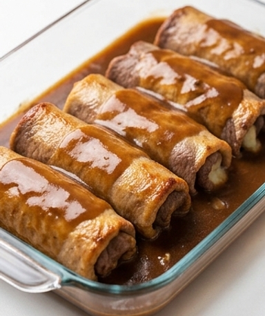Roulés de bœuf au fromage suisse et sauce brune