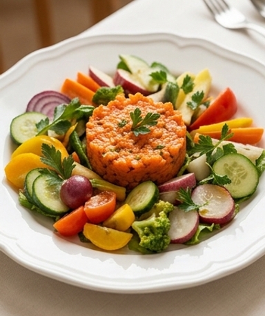 Salade de légumes et tartare de carottes façon chef