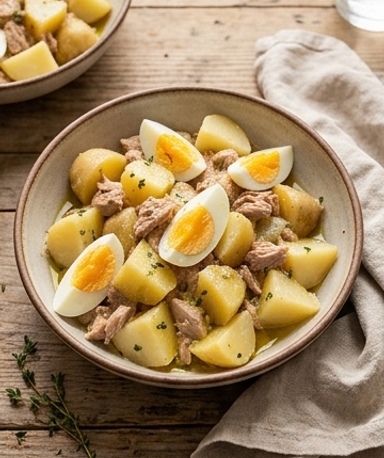 Salade de pommes de terre au thon et œufs durs