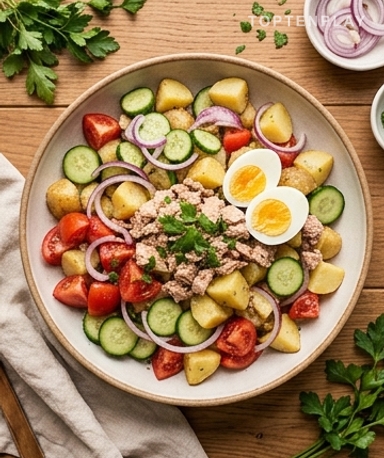 Kartoffelsalat mit Thunfisch und harten Eiern