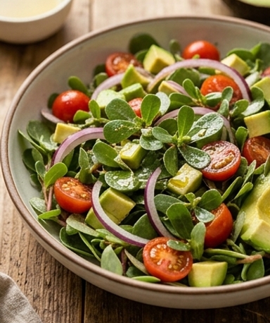 Salade de pourpier, avocat et tomates cerises