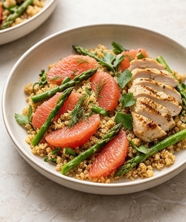 Salade de quinoa croustillant au pamplemousse rose