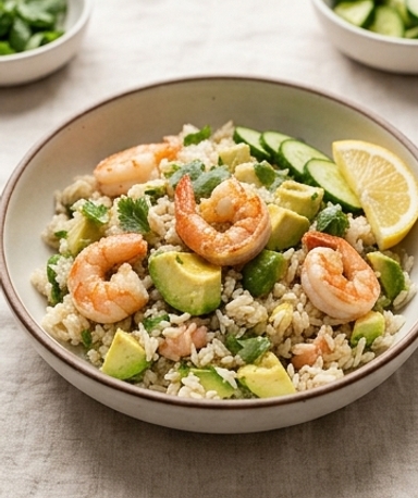 Salade de riz aux crevettes et avocat