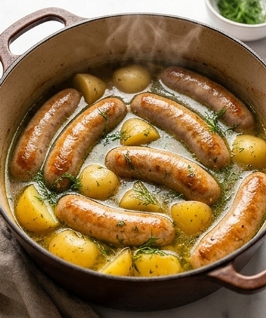Saucisses de dinde mijotées aux pommes de terre