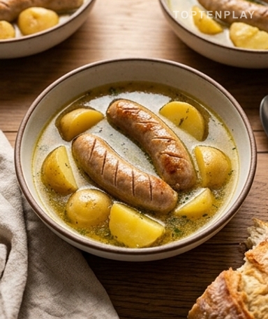 Geschmorte Putenwürstchen mit Kartoffeln