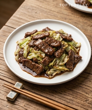 Rindfleisch-Stir-Fry mit schwarzem Pfeffer und Kohl