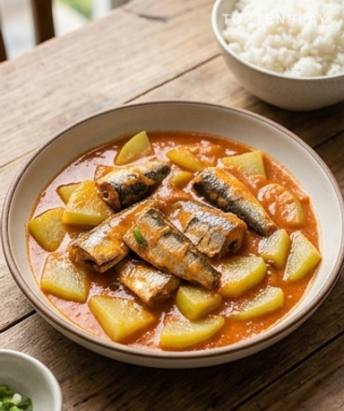 Gebratenes Sayote mit Sardinen