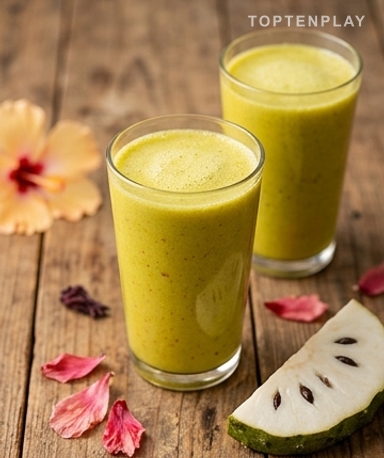 Smoothie vert bien-être : corossol, hibiscus et curcuma