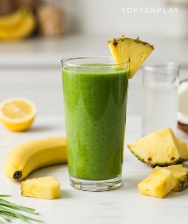 Smoothie vert détox à l'herbe sauvage, banane et ananas