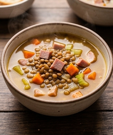 Soupe aux Lentilles et Dinde Fumée