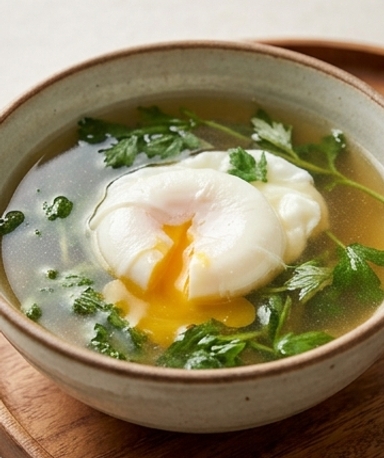 Soupe aux œufs pochés et armoise