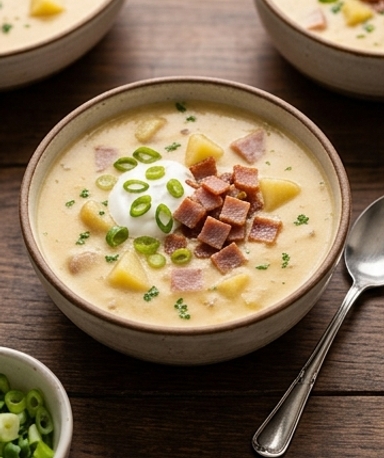 Soupe Crémeuse Mijoteuse au Jambon et Pommes de Terre