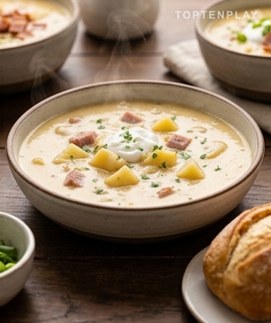 Soupe Crémeuse Mijoteuse au Jambon et Pommes de Terre