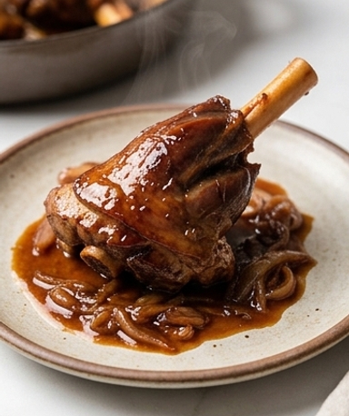 Souris d'agneau confite aux échalotes caramélisées