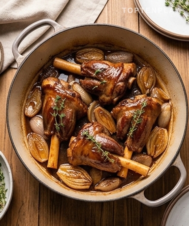 Souris d'agneau confite aux échalotes caramélisées : fondante, parfumée, irrésistible