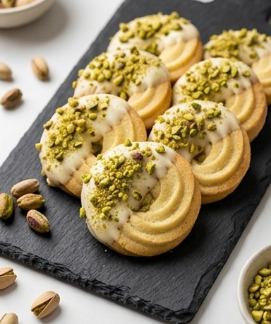 Spritz à la pistache et chocolat blanc