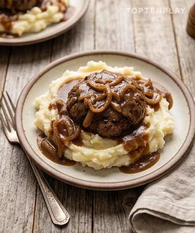 Hacksteak mit brauner Sauce nach Amish-Art