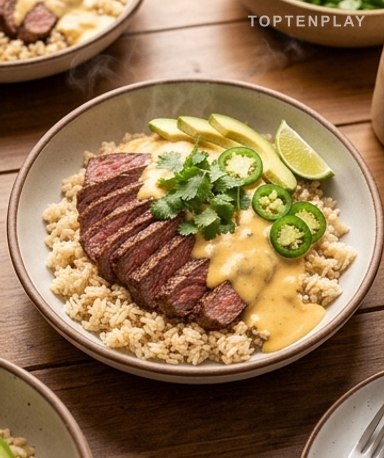 Steak, Riz et Sauce Queso Crémeuse : Le Comfort Food qui Cartonne